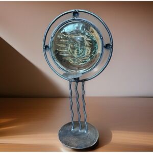 Artisan Glass Sun Moon Face Candle Holder 15'' Wrought Iron Celestial Heavy Art